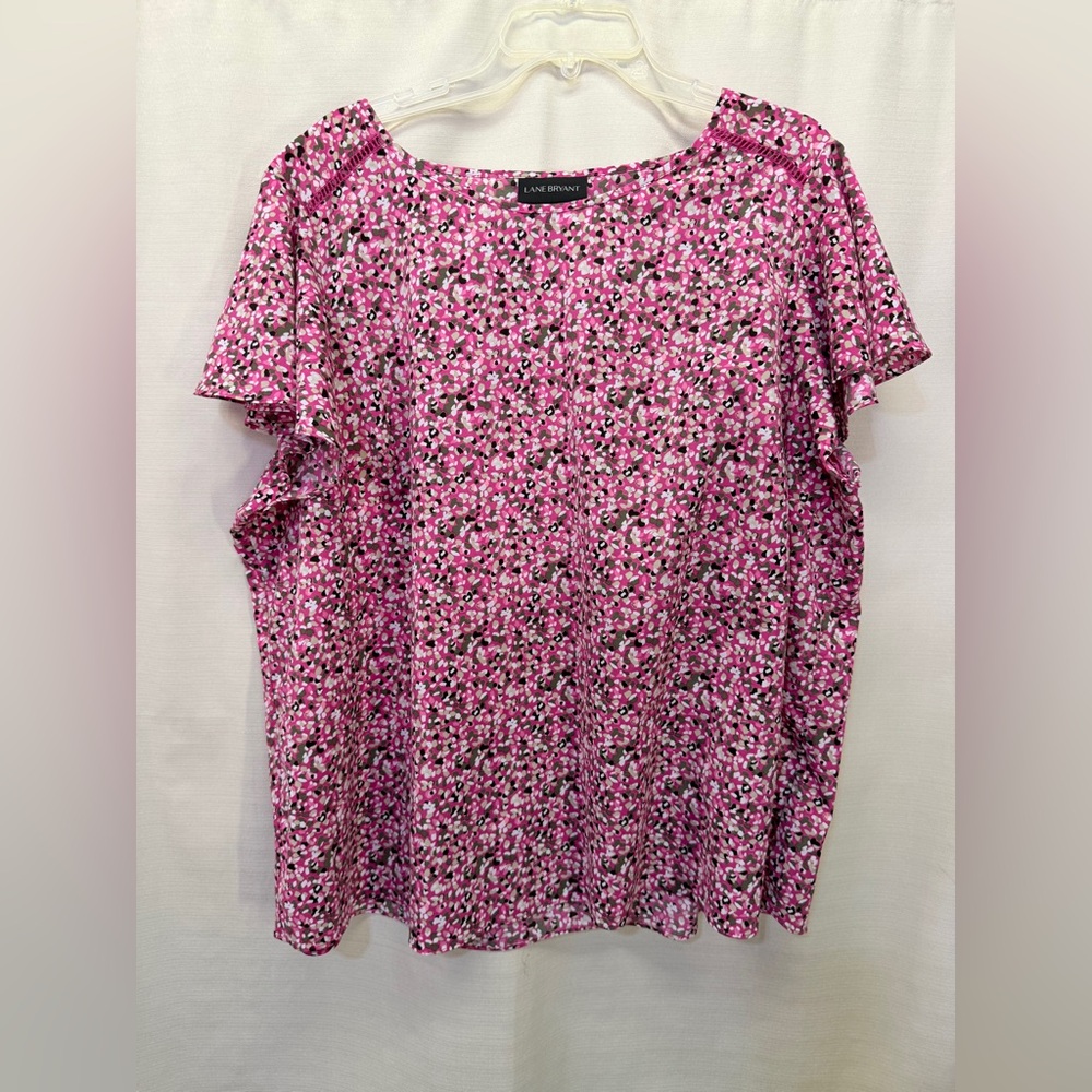 Lane Bryant Pink Multi Short Flutter Sleeve Semi Fit Career Casual Top Plus 24